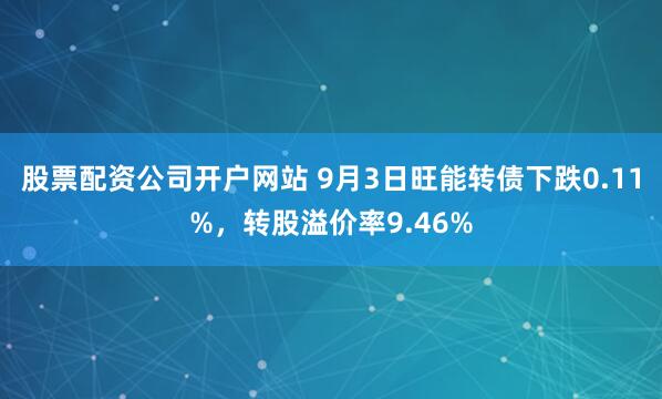 股票配资公司开户网站 9月3日旺能转债下跌0.11%,转股溢价率9.46%